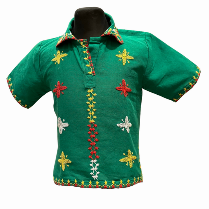 HeritageFinds Kantarines Weave Polo Blouse with Itneg Embroidery