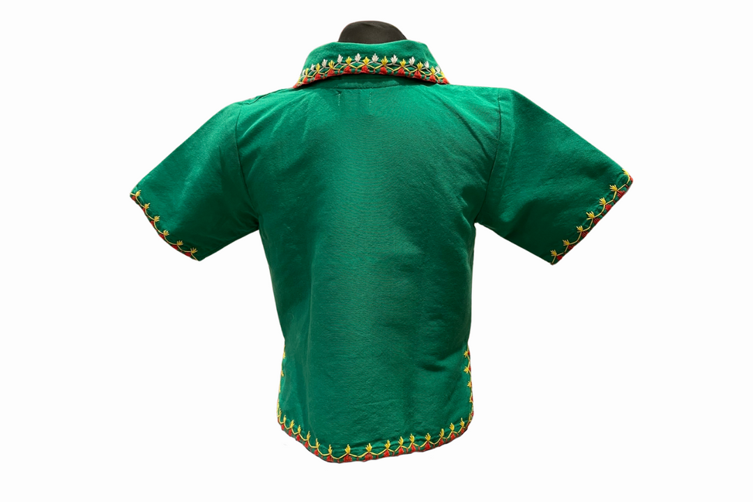 HeritageFinds Kantarines Weave Polo Blouse with Itneg Embroidery