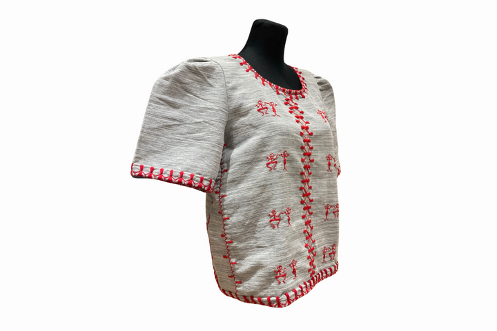 HeritageFinds Tiniri Weave Maria Clara Blouse with Itneg Embroidery