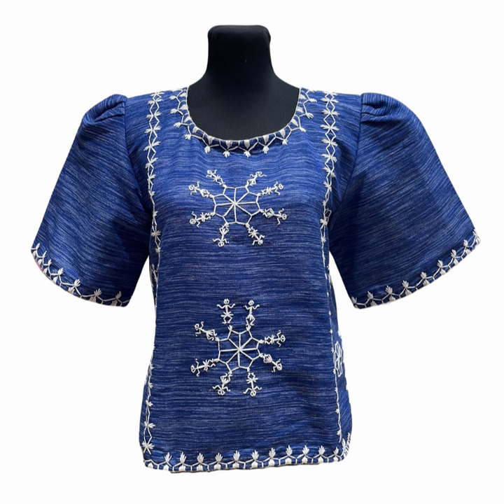 HeritageFinds Tiniri Weave Maria Clara Blouse with Itneg Embroidery