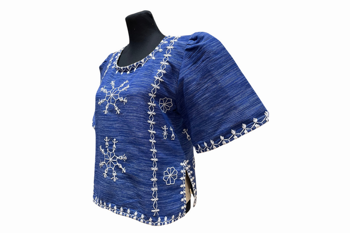 HeritageFinds Tiniri Weave Maria Clara Blouse with Itneg Embroidery