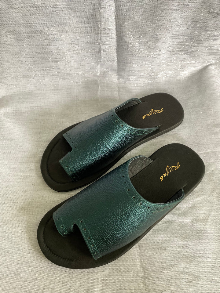 Risqué Designs Womens Genuine Leather Slides in Bluegreen