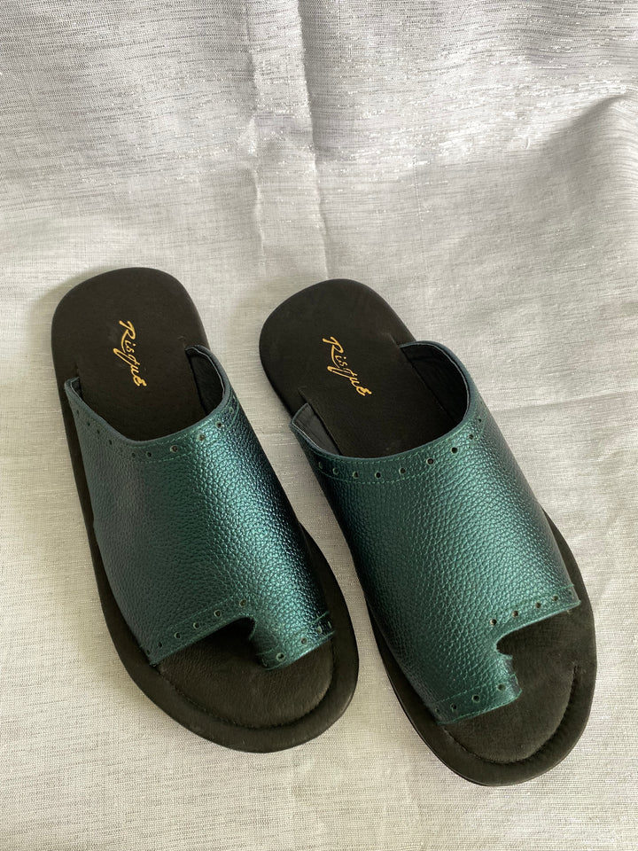 Risqué Designs Womens Genuine Leather Slides in Bluegreen