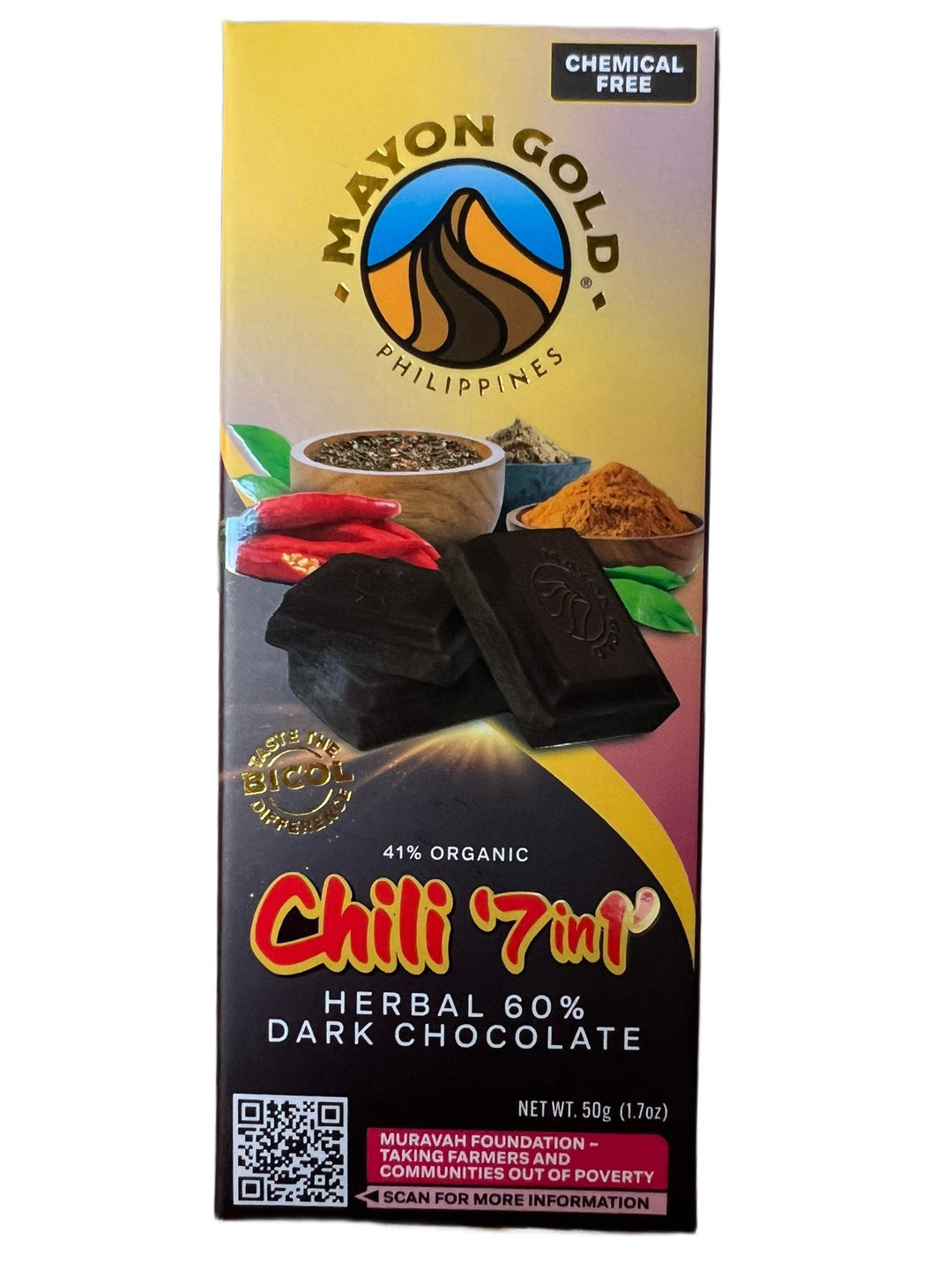 Mayon Gold Chili 7in1 Herbal 60% Dark Chocolate Bar