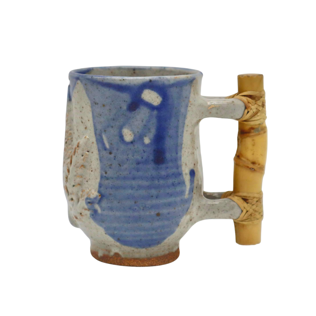 Teresita Baldo Sagada Pottery Leaf Ribbed Bamboo-Handled Ceramic Mug