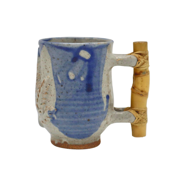 Teresita Baldo Sagada Pottery Leaf Ribbed Bamboo-Handled Ceramic Mug