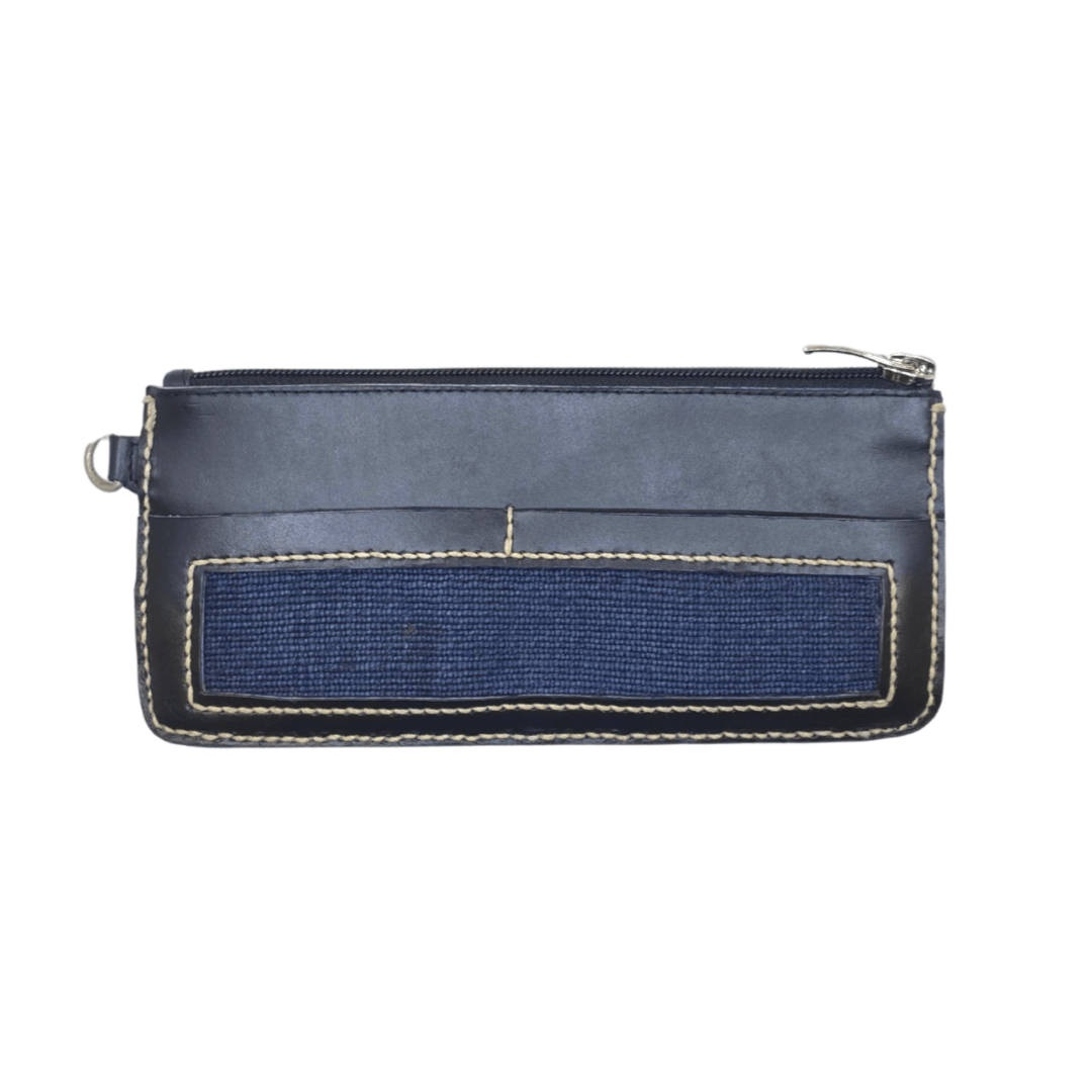 Obrano Long Leather and Heritage Weaves Minimalist Wallet