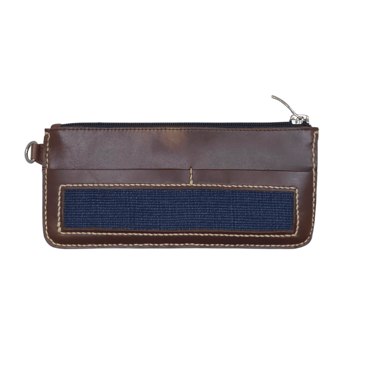 Obrano Long Leather and Heritage Weaves Minimalist Wallet