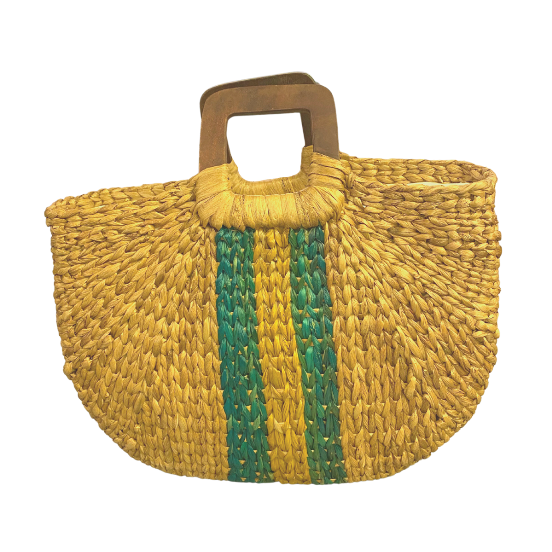 Remdavies Handwoven Water Hyacinth Halfmoon Bag with Wooden Handle