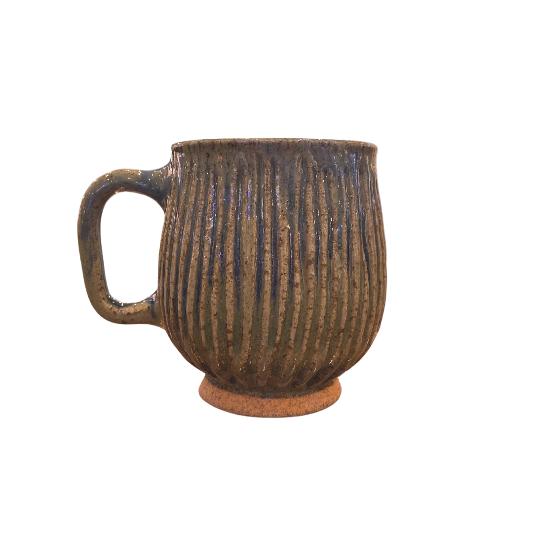 Ardeth Angway Butic Sagada Pottery Ribbed Ceramic Mug with Vertical Stripes