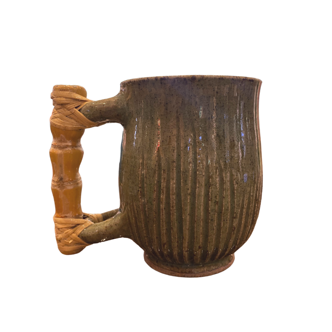 Ardeth Angway Butic Sagada Pottery Ribbed Ceramic Bamboo Mug with Vertical Stripes