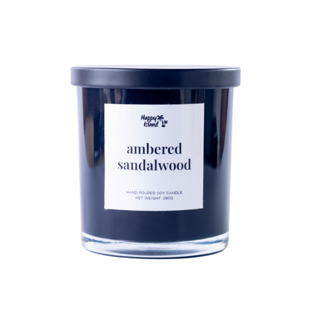 Happy Island Hand-Poured Soy Candle in Ambered Sandalwood