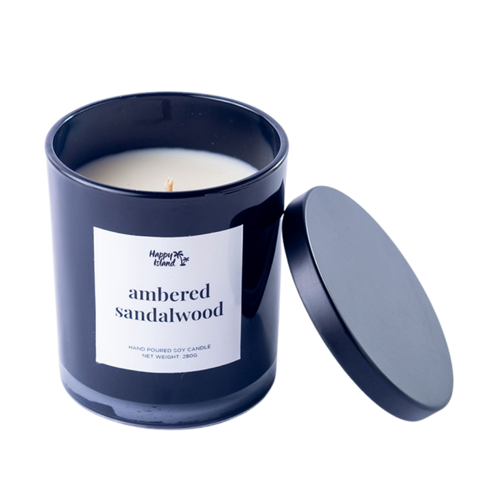Happy Island Hand-Poured Soy Candle in Ambered Sandalwood