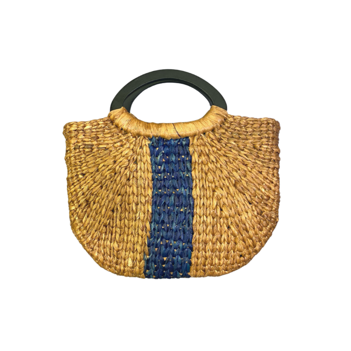 Remdavies Handwoven Water Hyacinth Halfmoon Bag with Wooden Handle