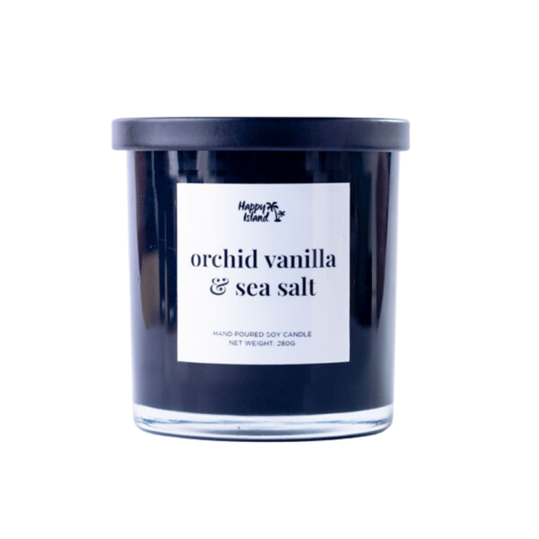 Happy Island Hand-Poured Soy Candle in Orchid Vanilla and Sea Salt