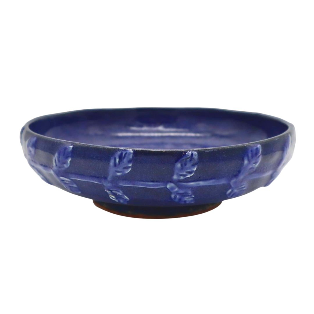 Teresita Baldo Sagada Pottery Leaves Rounded Shallow Ceramic Bowl
