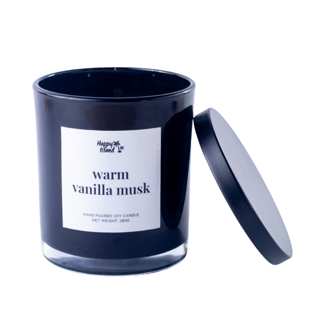 Happy Island Hand-Poured Soy Candle in Warm Vanilla Musk