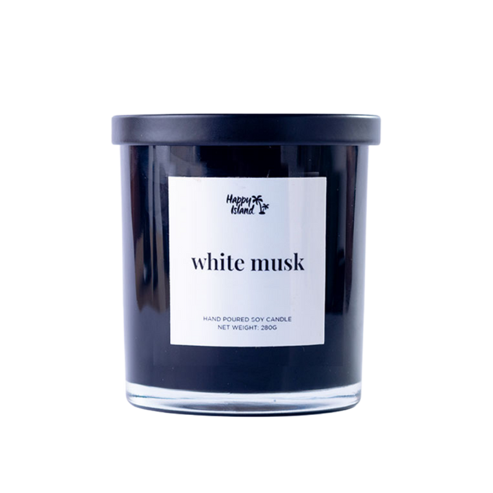 Happy Island Hand-Poured Soy Candle in White Musk